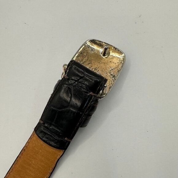 Kenneth Cole Belt Mens 30 Black Croc Embossed Italian Leather Silver Buckle - Picture 14 of 16